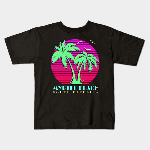 Myrtle Beach South Carolina Palm Trees Sunset Kids T-Shirt by Nerd_art